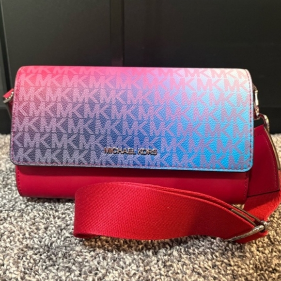 3pc Michael Kors Jet Set Large Ombré Signature Logo Crossbody & Wallet Bundle - Picture 8 of 16